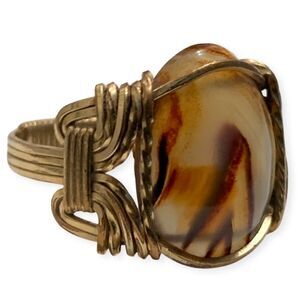 Wire Wrapped Gold Filled Golden Agate Ring